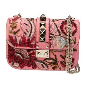 VALENTINO Leather Embroidered Shoulder Bag with Gold Studs NWT